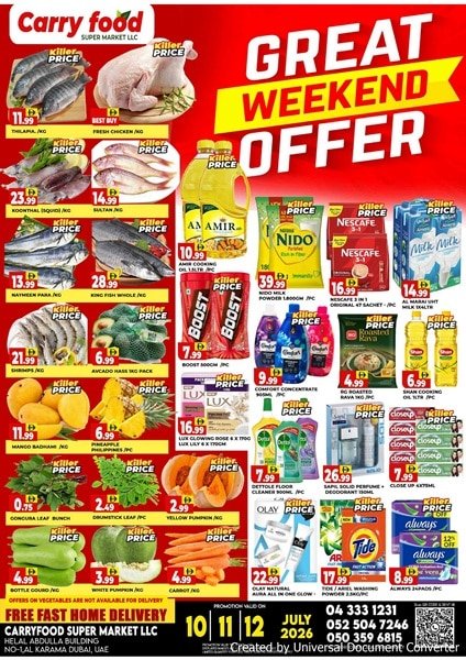 Carry food Supermarket Weekend offers